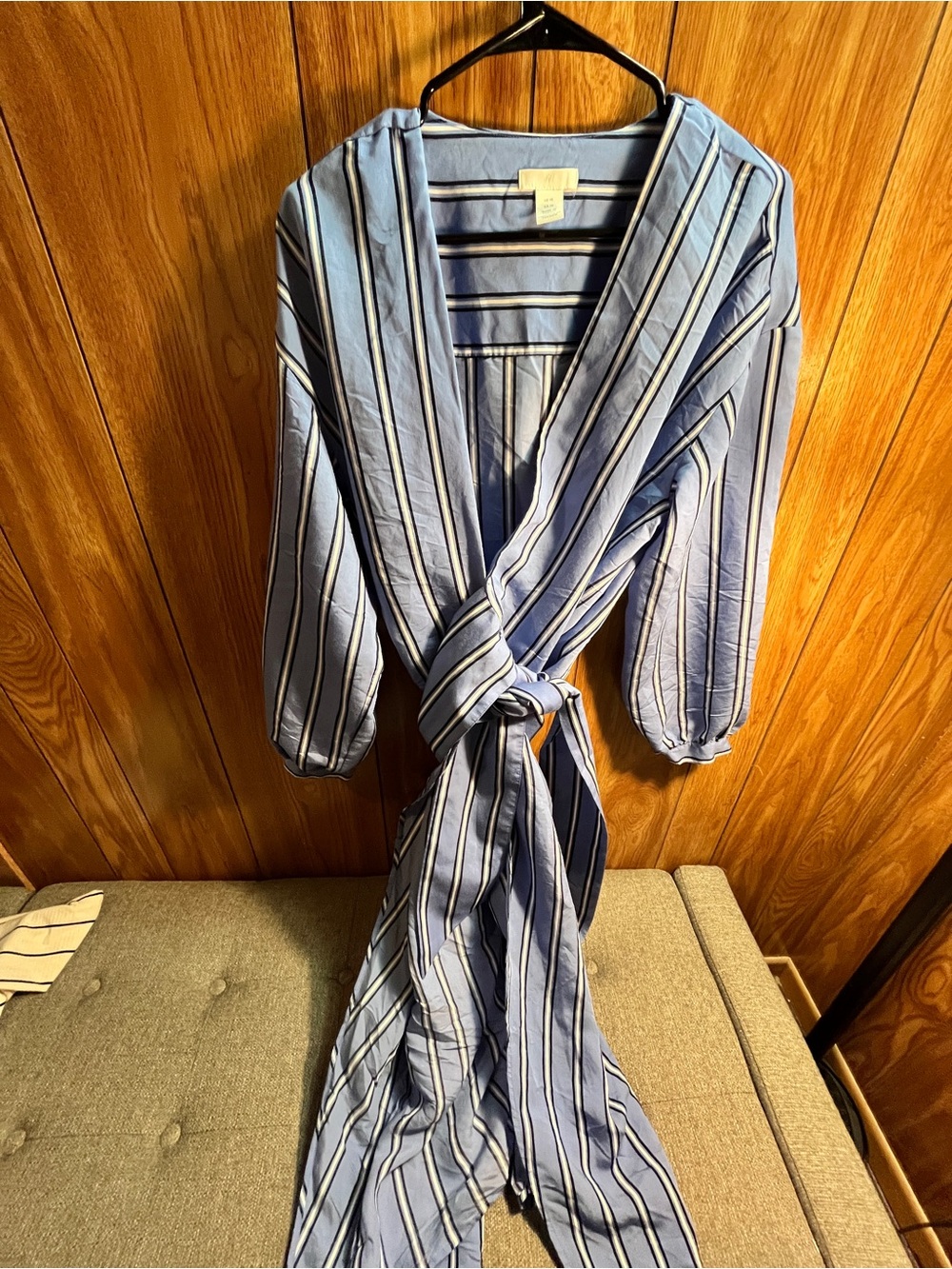 H&M Blue White and Black Striped Wrap Maxi Dress Size 10